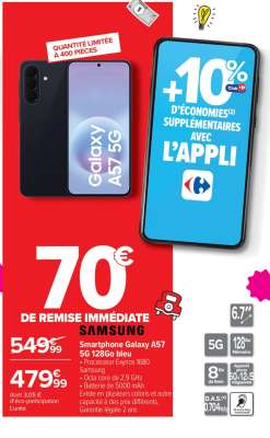 Smartphone Galaxy A57 5G 128Go bleu