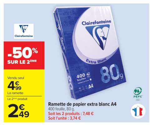 Ramette de papier Extra blanc A4