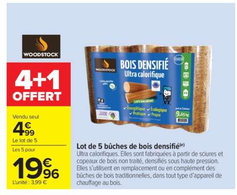 Lot de 5 bûches de bois densifié