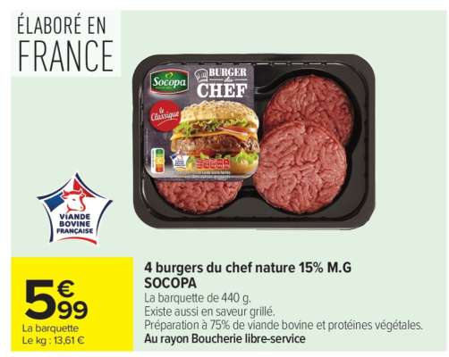 4 burgers du chef nature 15% M.G SOCOPA