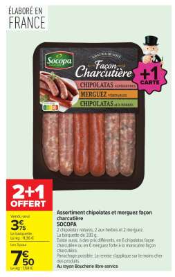 Assortiment chipolatas et merguez façon charcutière