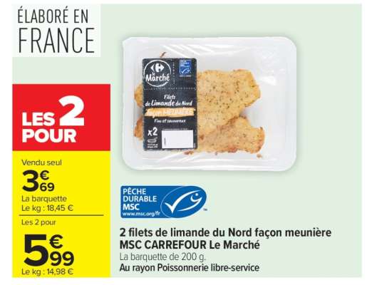 2 Filets de limande du Nord façon meunière MSC CARREFOUR Le Marché