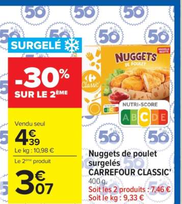 Nuggets de poulet surgelés CARREFOUR CLASSIC'
