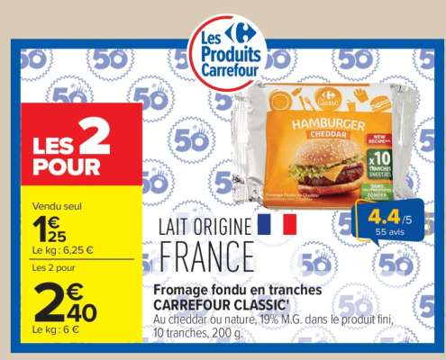 Fromage fondu en tranches CARREFOUR CLASSIC!