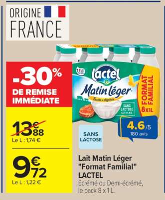 Lait Matin Léger "Format Familial" LACTEL