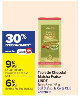 Tablette Chocolat Matcha Fraise LINDT