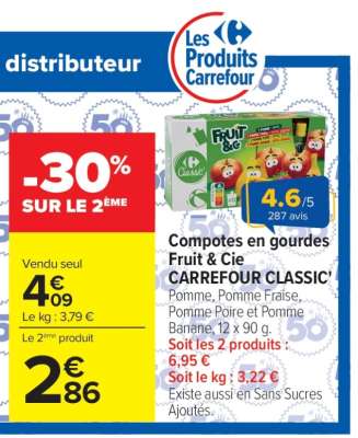Compotes en gourdes Fruit & Cie CARREFOUR CLASSIC'