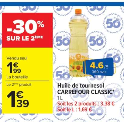 HUILE DE TOURNESOL CARREFOUR CLASSIC