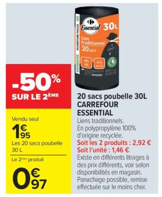 20 sacs poubelle 30L CARREFOUR ESSENTIAL