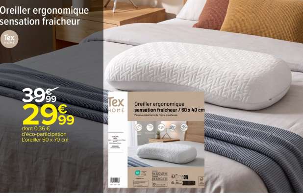 Oreiller ergonomique sensation fraîcheur