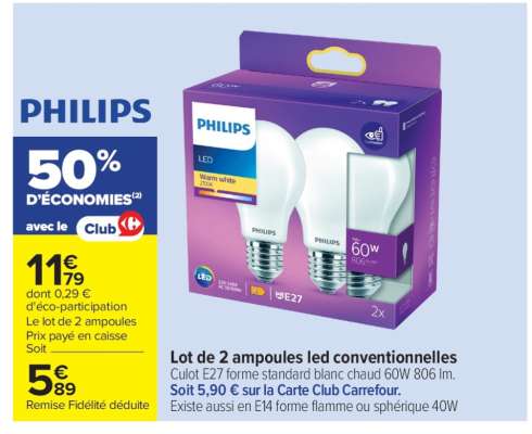 Lot de 2 ampoules led conventionnelles