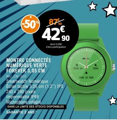 MONTRE CONNECTÉE NUMÉRIQUE VERTE FOREVER 3,05 CM