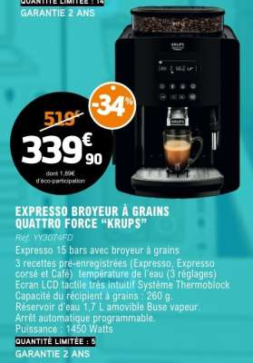 EXPRESSO BROYEUR À GRAINS QUATTRO FORCE “KRUPS”