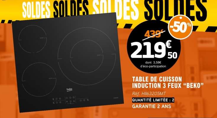 TABLE DE CUISSON INDUCTION 3 FEUX "BEKO"