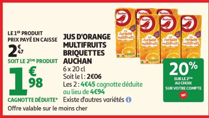 Jus d'orange multifruits briquettes Auchan