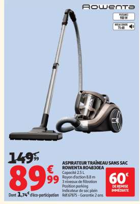 ASPIRATEUR TRAÎNEAU SANS SAC ROWENTA RO4830EA