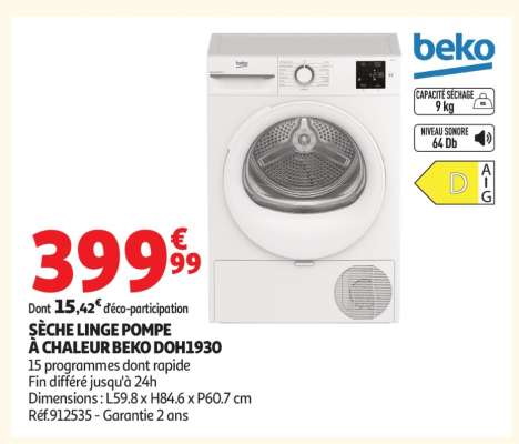 SÈCHE LINGE POMPE À CHALEUR BEKO DOH1930