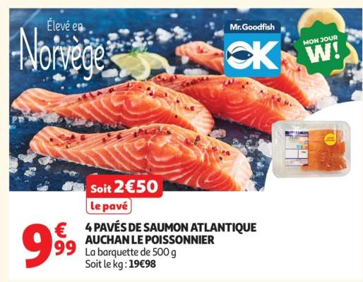 4 PAVÉS DE SAUMON ATLANTIQUE AUCHAN LE POISSONNIER