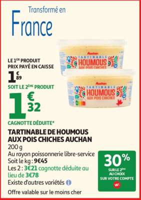 TARTINABLE DE HOUMOUS AUX POIS CHICHES AUCHAN