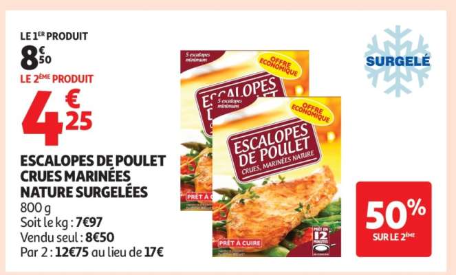 Escalopes De Poulet Crues Marinées Nature Surgelées