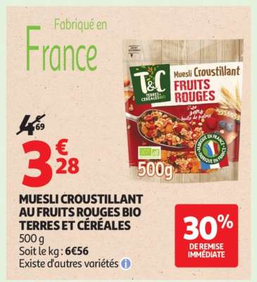 MUESLI CROUSTILLANT AU FRUITS ROUGES BIO TERRES ET CÉRÉALES