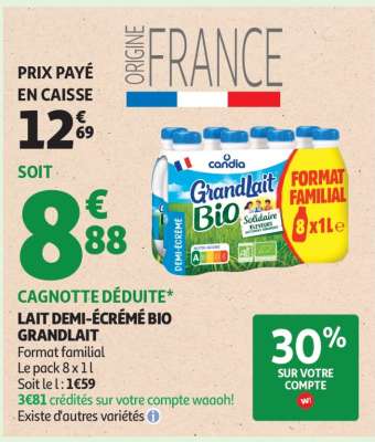 LAIT DEMI-ÉCRÉMÉ BIO GRANDLAIT