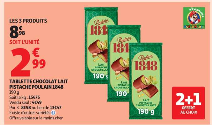 TABLETTE CHOCOLAT LAIT PISTACHE POULAIN 1848