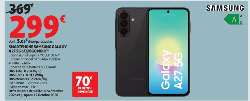 SMARTPHONE SAMSUNG GALAXY A27 5G 128GB NOIR