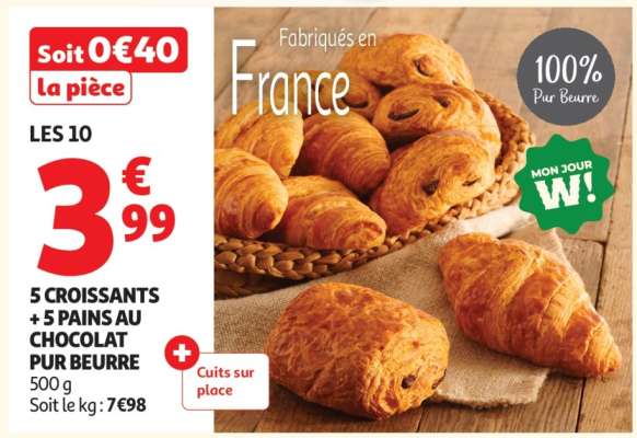 5 Croissants + 5 Pains Au Chocolat Pur Beurre
