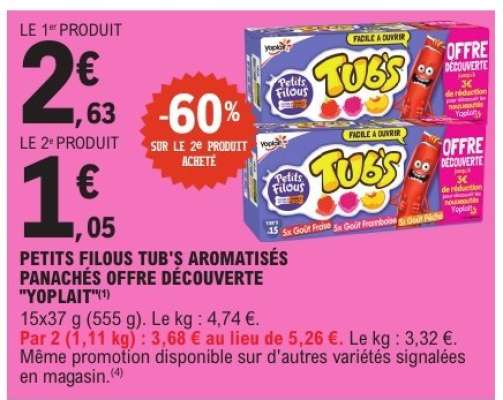 PETITS FILOUS TUB'S AROMATISÉS PANACHÉS OFFRE DÉCOUVERTE "YOPLAIT"