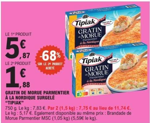 Gratin de Morue Parmentier à la Nordique Surgelé 'Tipiak'