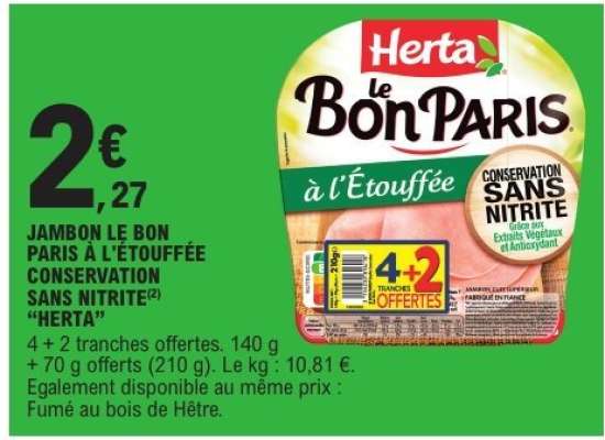 Jambon Le Bon Paris à l'Étouffée Conservation Sans Nitrite Herta