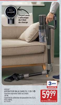 AMBIANO® ASPIRATEUR BALAI SANS FIL 2-EN-1