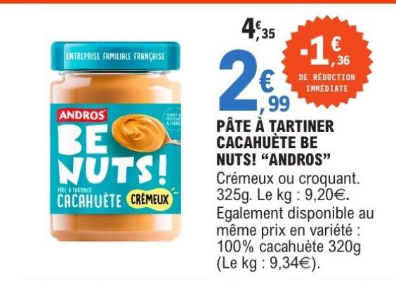 PÂTE À TARTINER CACAHUÈTE "BE NUTS ANDROS"