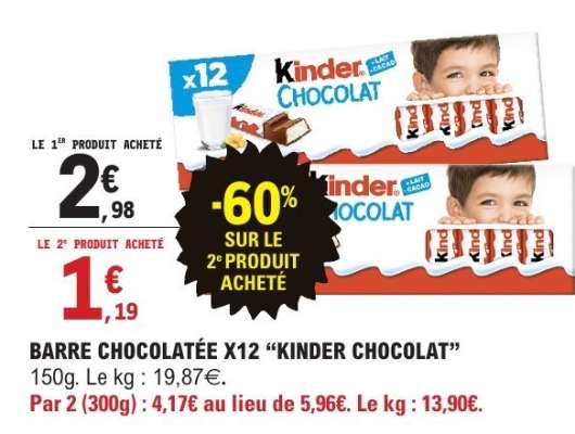 BARRE CHOCOLATÉE X12 “KINDER CHOCOLAT”