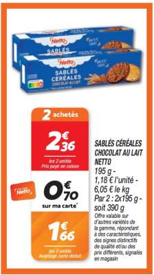 SABLÉS CÉRÉALES CHOCOLAT AU LAIT NETTO