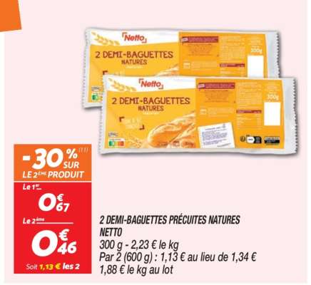 2 DEMI-BAGUETTES PRÉCUITES NATURES