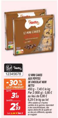 12 MINI CAKES AUX PÉPITES DE CHOCOLAT NOIR