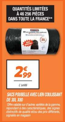 SACS POUBELLE AVEC LIEN COULISSANT DE 30L X80
