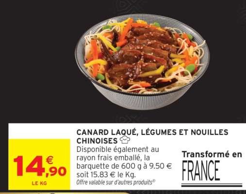 CANARD LAQUÉ, LÉGUMES ET NOUILLES CHINOISES