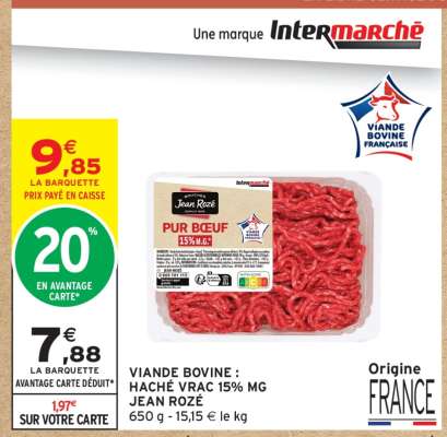 Viande Bovine: Haché Vrac 15% MG Jean Rozé