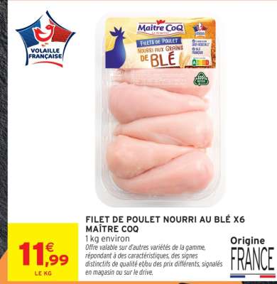 FILET DE POULET NOURRI AU BLÉ X6 MAÎTRE COQ