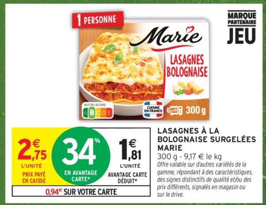 Lasagnes À La Bolognaise Surgelées Marie