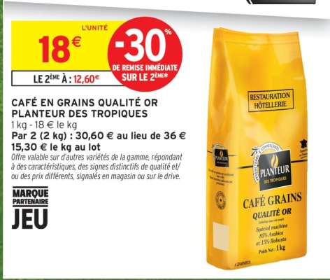 CAFÉ EN GRAINS QUALITÉ OR PLANTEUR DES TROPIQUES