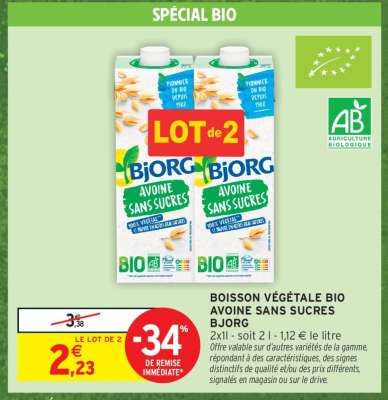 BOISSON VÉGÉTALE BIO AVOINE SANS SUCRES BJORG