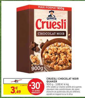 CRUESLI CHOCOLAT NOIR QUAKER