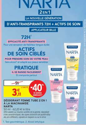 DÉODORANT FEMME TUBE 2 EN 1 À LA NIACINAMIDE NARTA