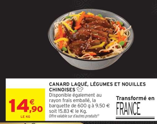 CANARD LAQUÉ, LÉGUMES ET NOUILLES CHINOISES