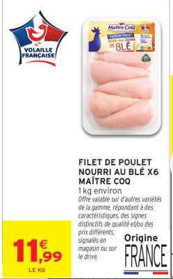 FILET DE POULET NOURRI AU BLÉ X6 MAÎTRE COQ