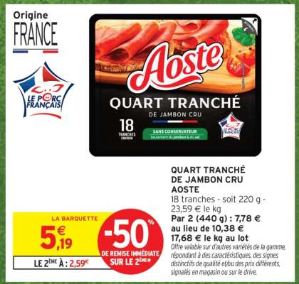 QUART TRANCHÉ DE JAMBON CRU AOSTE